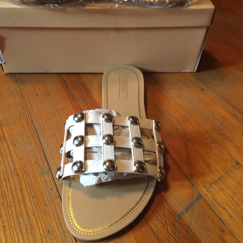 New White Sandals w/ Silver Studs